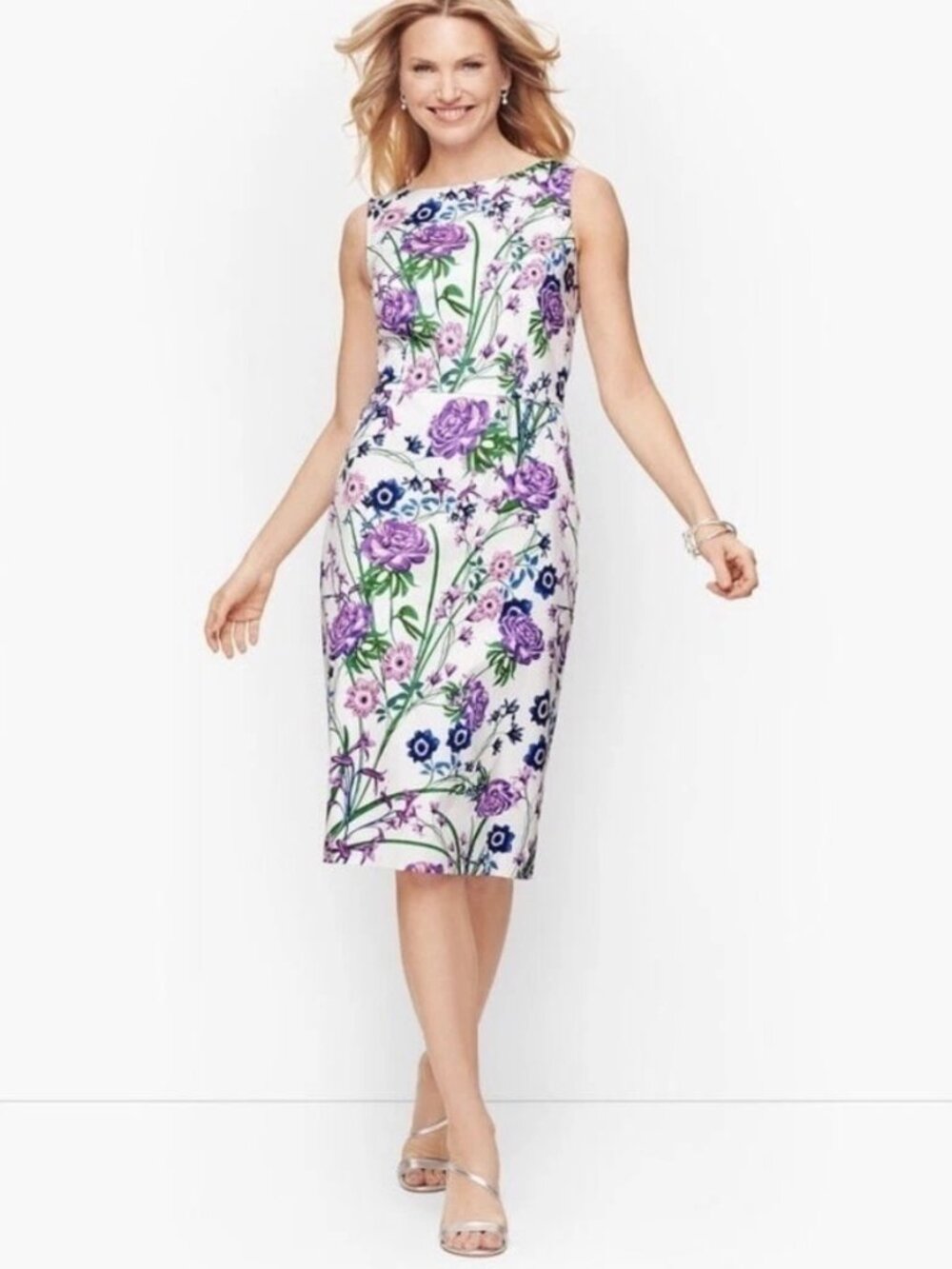 TALBOTS Cream Botanical Gardens Sleeveless Sheath Dress Sz 14 NWT